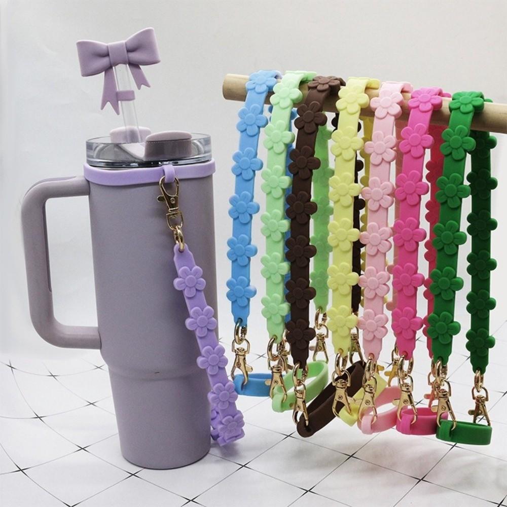 Silicone Material Water Bottle Handle Portable Design Flower Pattern Water Bottle Lanyard Durable Water Bottle Sling