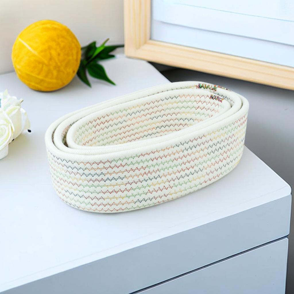 3pcs Cute Storage Baskets for Daily Items, Small Oragnizer Natural Cotton Rope Woven Baskets Bin Tiny Oval Storage Easter Basket