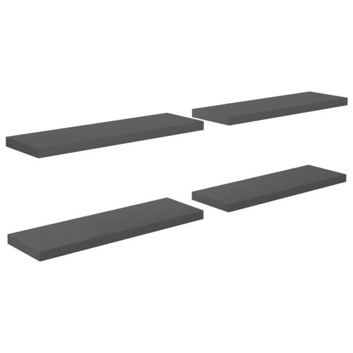 VidaXL Floating Wall Shelf 4 Pcs Glossy Grey 80x23.5x3.8 Cm MDF