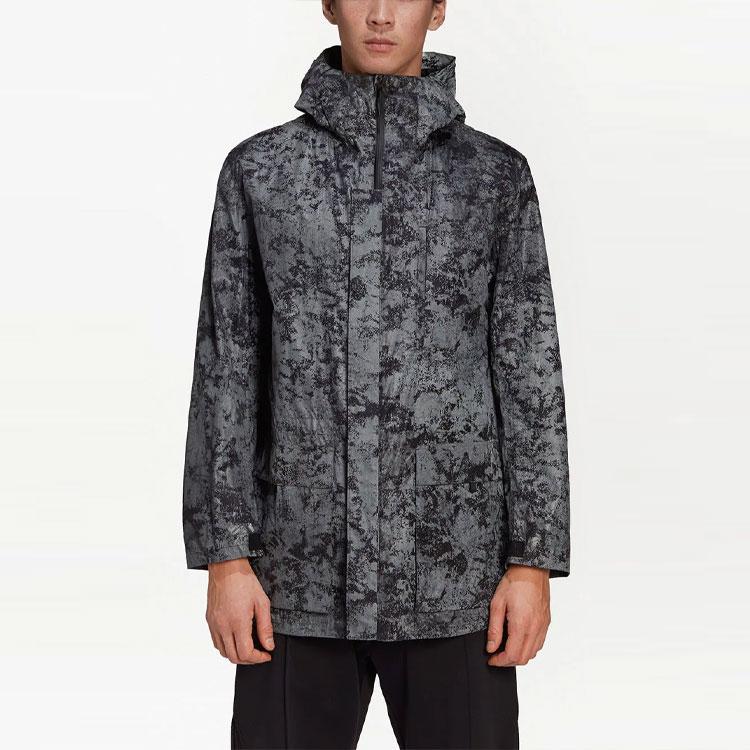 Y-3 FW21 Textured Reflective High Neck Hooded Mid-Length Jacket Men Jacket Gray GV4171