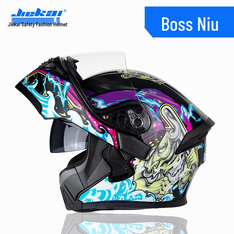 Jiekai Full-Face Flip-Up Motorcycle Helmet for Men & Women - Winter Electric Vehicle Safety Helmet