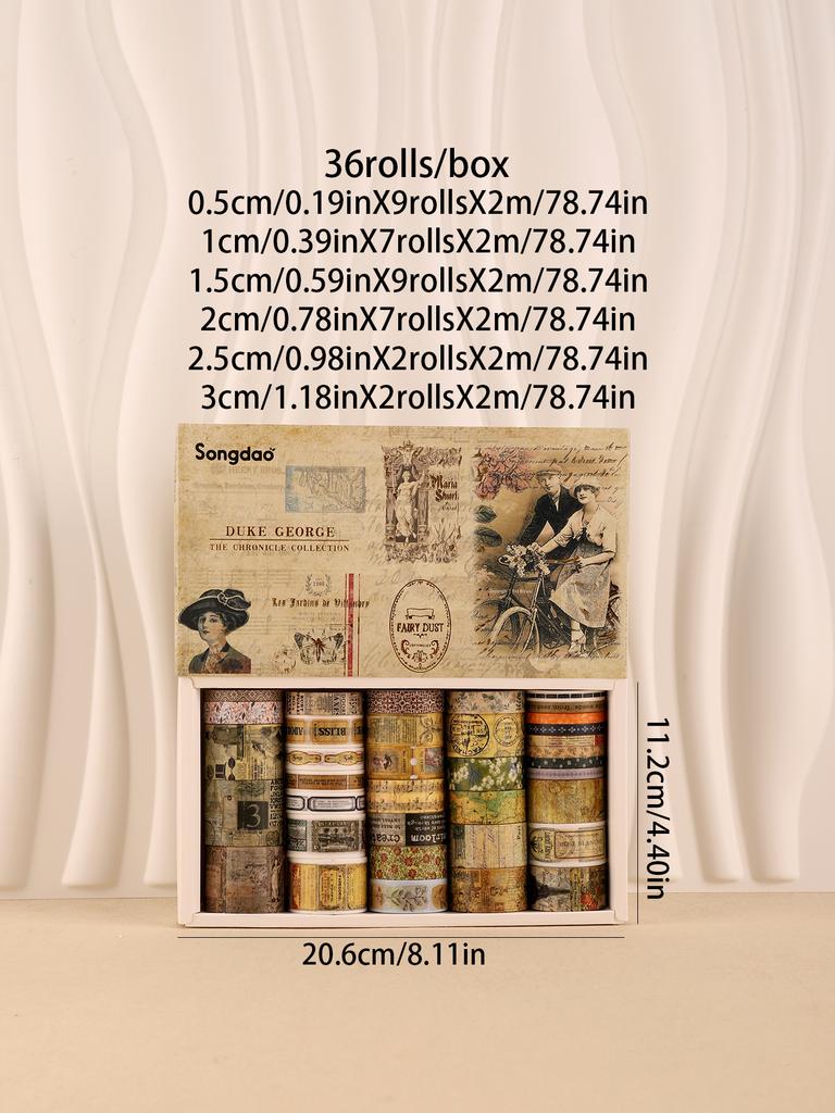 36rolls/Box Vintage Washi Tape Set Masking Tape Paper Gift Decoration Back-To-School Gifts For Friends Stationery Washi Tape