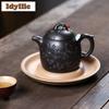 280ml Vintage Yixing Lila Lera Tekannor Handgjord Svart Qin Quan Kanna Rå Malm Dahongpao Lera Vattenkokare Med Sil Zisha Teset