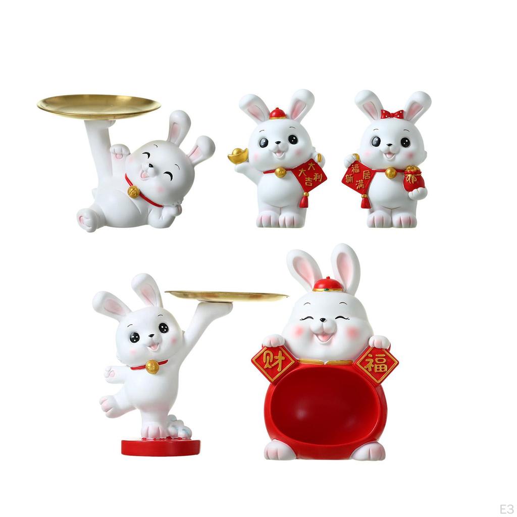 Statue Figurine Animal Sculpture Bunny Figure Resin Decoration Ornament Decorative for Tabletop Home
