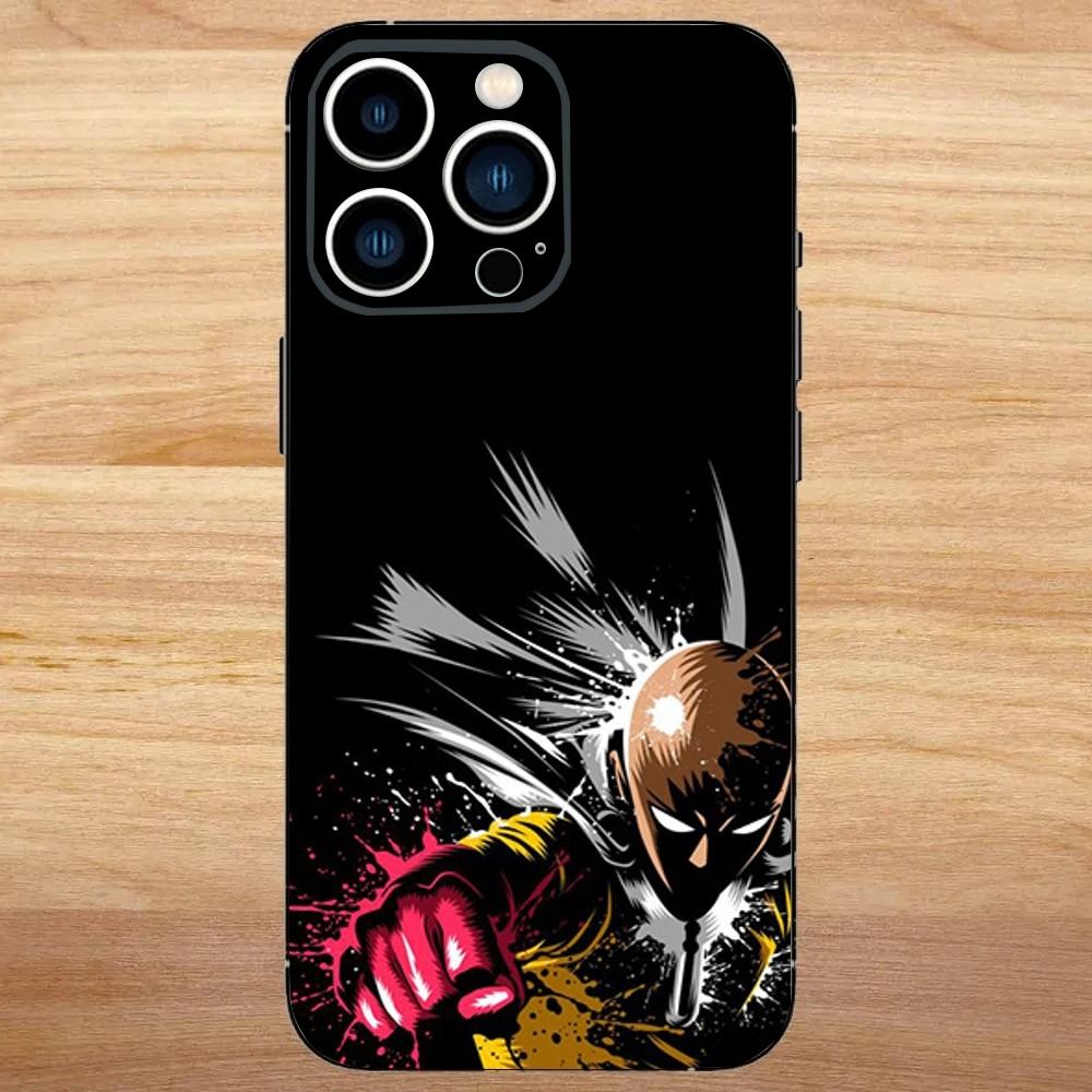 One P-Punch Man Saitama Phone Case For iPhone 16,15,14,13,12,11,Mini,Pro,SE,MAX White Matte Shockproof Cover