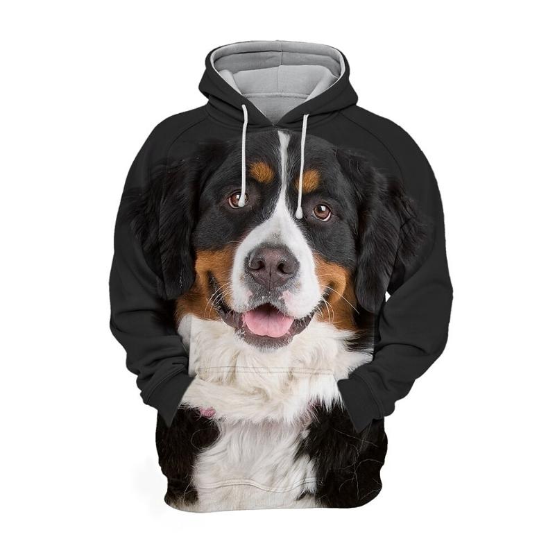 Men's hooded sweatshirt with pet dog pattern, daily casual retro long sleeved hooded vacation sports
