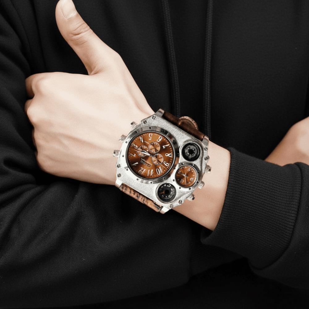 Large Dial Big Face Watches PU Leather Strap Men's Watch Antique Quartz Watch Casual Wear
