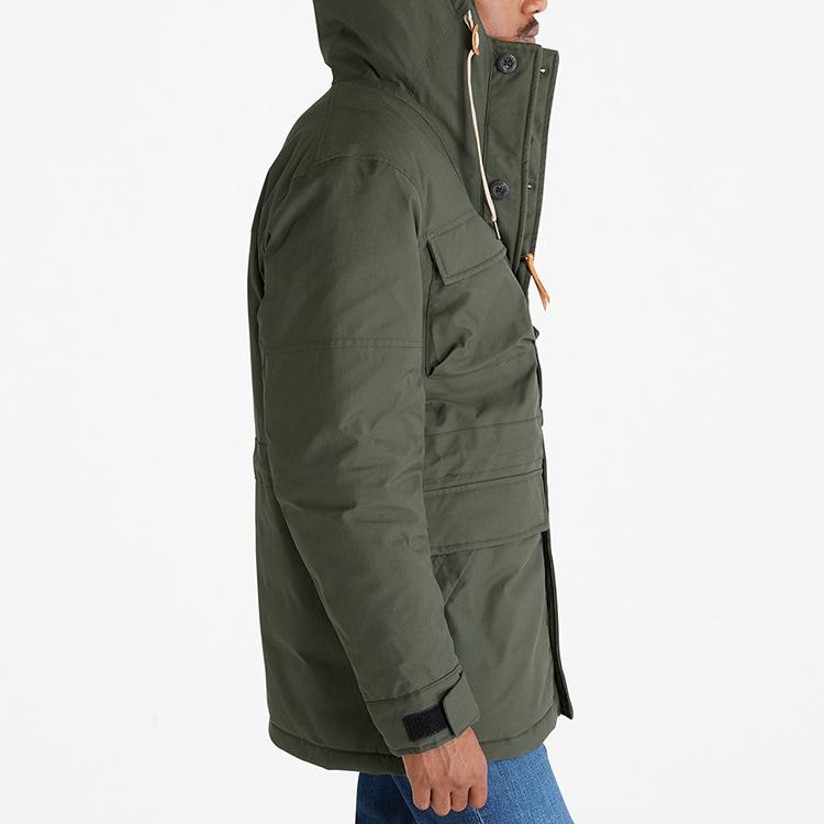 Timberland Solid Color Drawstring Flap Pocket Warm Hooded Down Jacket Men outerwear Green A6959-U31