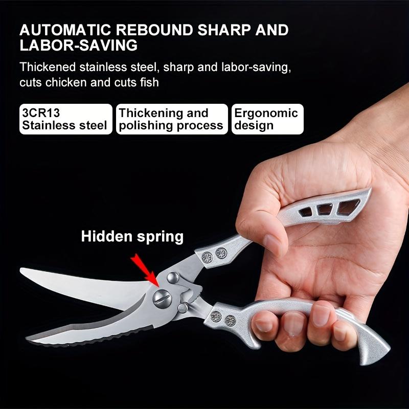 1pc Stainless Steel Kitchen Scissors Ultra-Sharp Rust-Resistant Multipurpose for Fish Meat Chicken Fruits Vegetables Durable Ergonomic Design