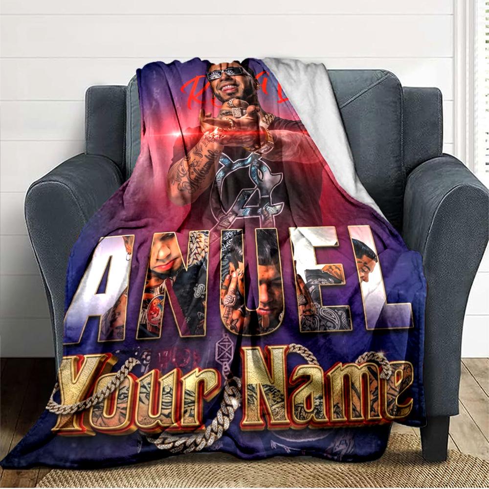 Name Custom Anuel AA Print Flannel Blanket High Quality Warm Comfortable Cover for All Seasons Perfect for Gifts Home Decor