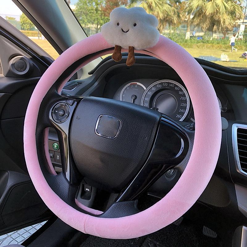 Steering Plush Car Wheel Cover Cartoon Print Four Seasons Installation Easy