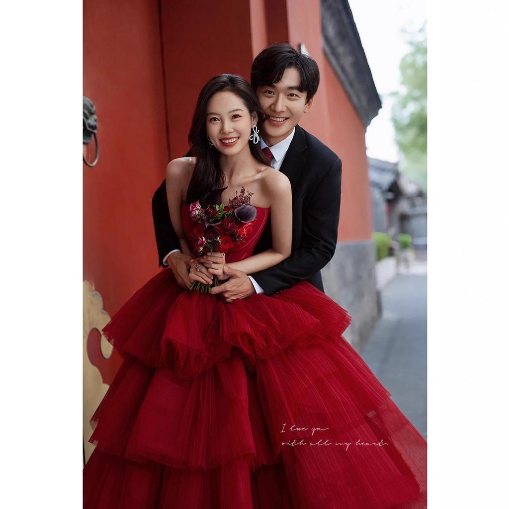 Light Wedding Dress Cake Skirt Tutu Skirt New Colored Yarn Clothing Travel Photography Street Photography Art Photo Red