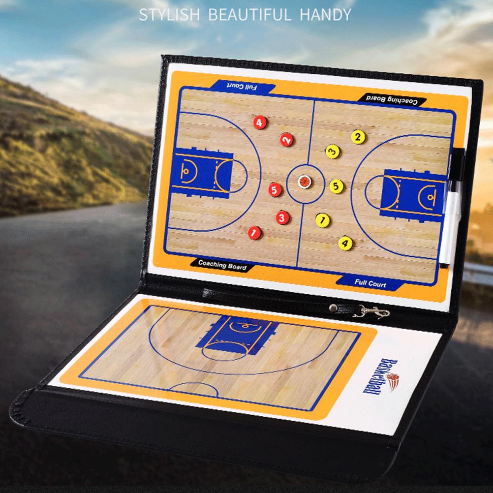 Basketball Coaching Board 2.5 Folds Foldable Strategy Teaching Clipboard with Dry Erase and Marker Pen