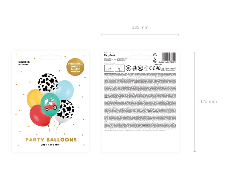 Partydeco Balony 30 Cm Farma Mix 1 Op 6 Szt