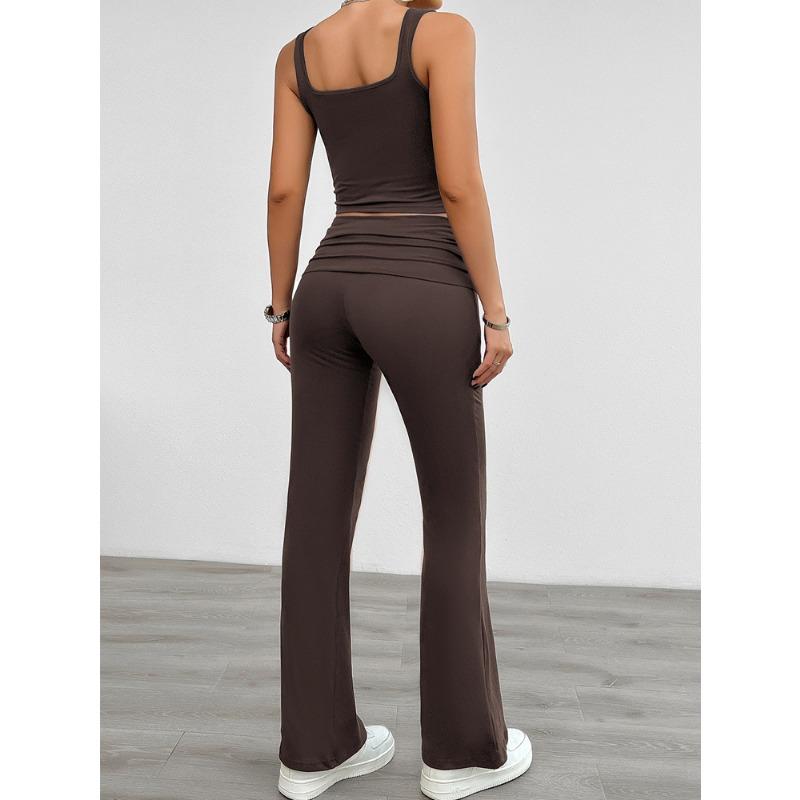 Women's Summer Casual Knitted Solid Color Sleeveless Vest Tight Trousers Set