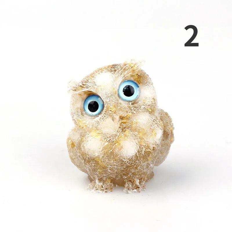 1PCS Crystal Stone Owl Animal Crafts Hand Made Small Figurines DIY Resin Table Decor Home Decor Girls Gifts