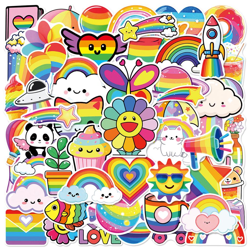 50PCS Cartoon Cute Rainbow Stickers Phone Tablet Waterproof Helmet Car Decoration Stationary Stickers