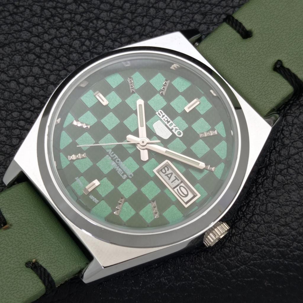 REFURBISHED SEIKO 5 AUTOMATIC MENS WATCH JAPAN MADE GREEN DIAL CUSTOM A440057-2 QV90-a440057