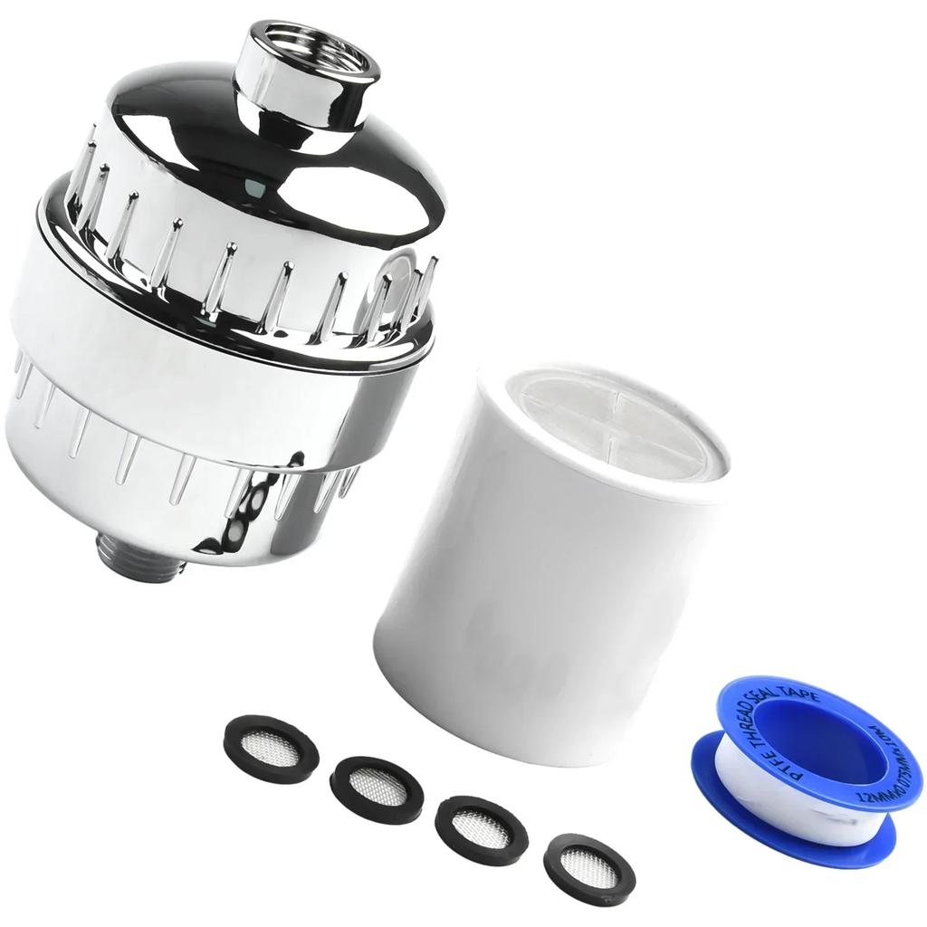 18 Stage Filtration Shower Filter With Dual Cartridge Design Compatible With Standard Shower Heads And Faucets