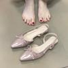 Gentle Temperament Shallow Mouth Women's Single Shoes 2025 Summer Bow French Back Empty Splicing Bag Head Sandals