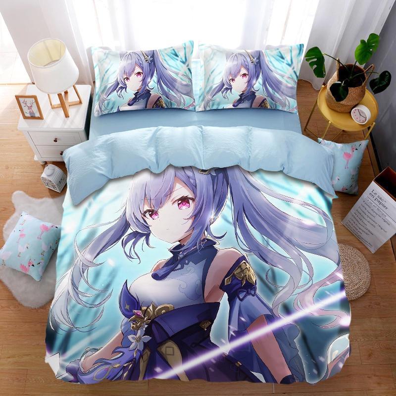 Anime G-Genshin Impact Duvet Cover Pillowcase Anime Girl Bedding Set Adult Boy Teen Children Bedroom Decoration Queen King Size