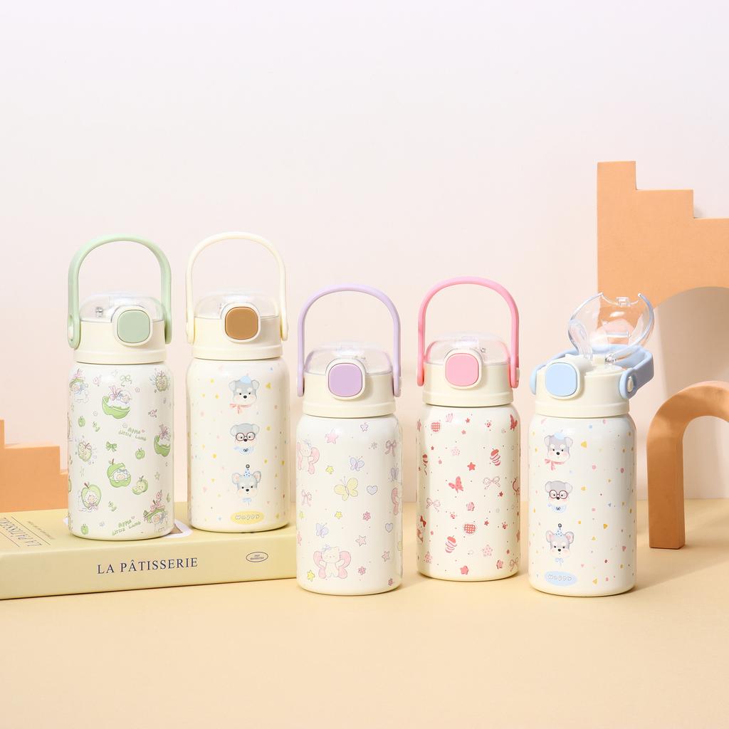 Water Bottle Cartoon Water Cup Stainless Steel Thermos Cup Portable Double Drink Bouncing Cup