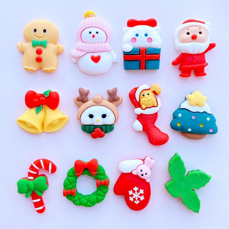 12 Stück Neue Süße Cartoon-Weihnachtsserie Flache Rückseite Harz-Cabochons Scrapbooking DIY Schmuck Handwerk Dekoration Zubehör