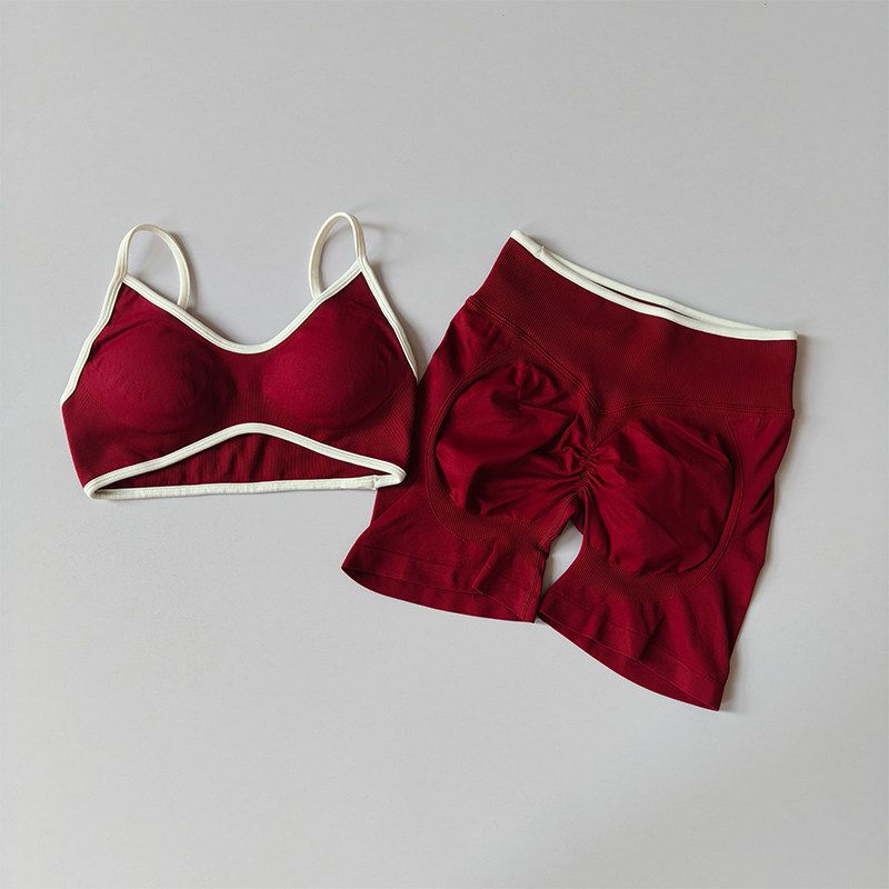 Yoga Set for Women with Chest Pads, Tight-Fitting, Quick-Drying, Suitable for Outdoor Running, Sports, Fitness, and Yoga, High-Waisted Shorts