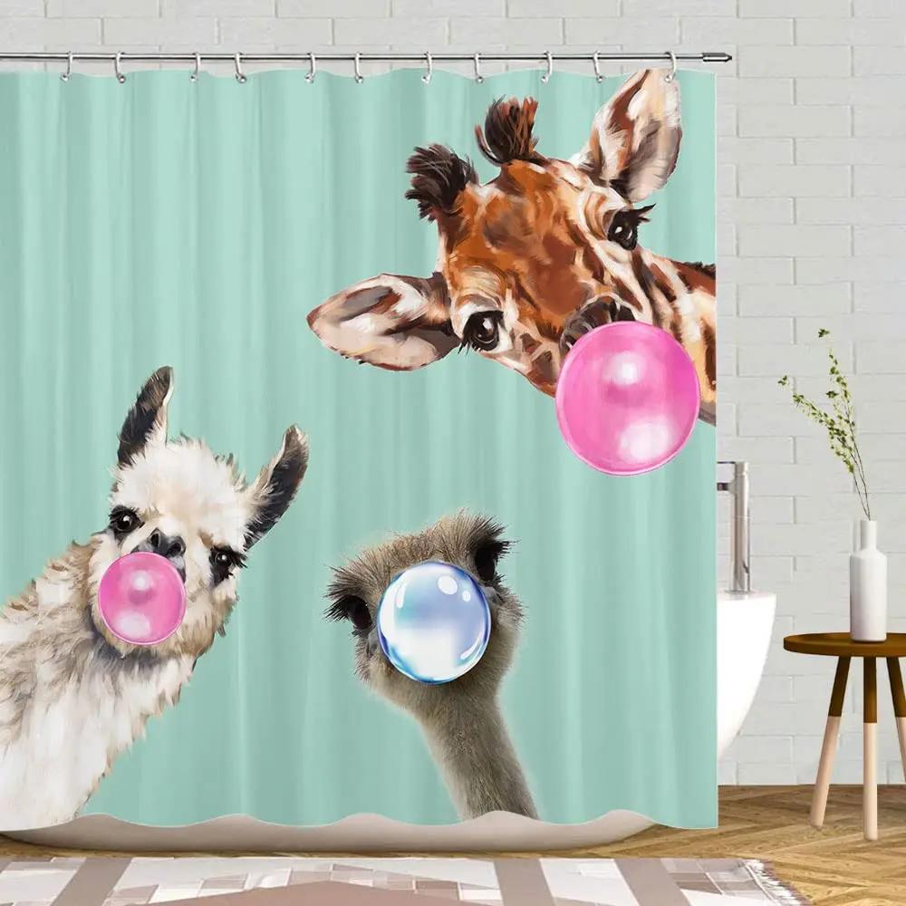 Funny Animal Shower Curtain Giraffe Jungle Safari Tropic African Wildlife Black and White Modern Designer Cool Bathroom Decor