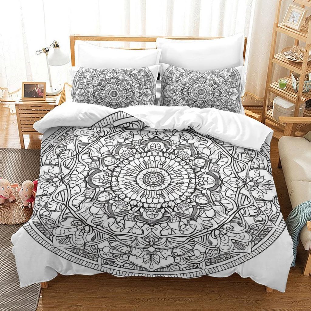 Black And White Mandala 3D Digital Printing Polyester Quilt Cover Two Or Three Pieces Can Be