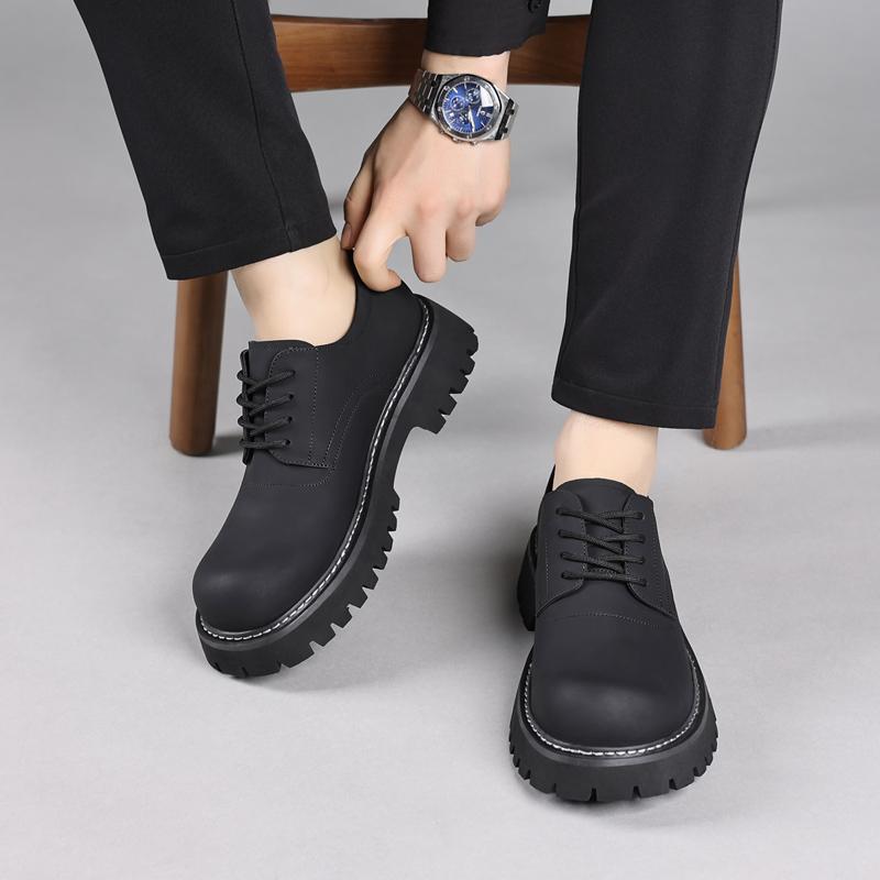 Fashion Men Shoes Black Fashion Business Leather Shoe Platform Oxfords Anti-slip Thick Tottom Male Derby Shoe New Male Outdoor Footwear