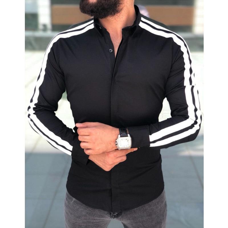 

Мужская повседневная рубашка с длинным рукавом, роскошная, повседневная, приталенная M чёрный