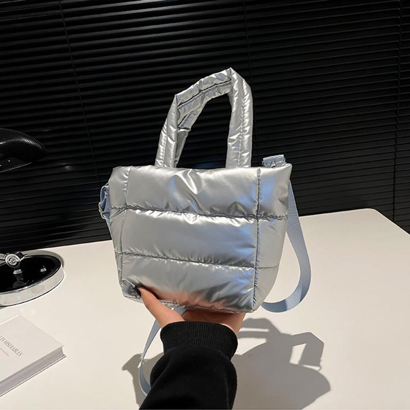 Yogodlns Woman Puffy Lightweight Handbag Large Capacity Quilted Shoulder Bag Adjustable Strap Puffer Tote Handbag Shopping Bag