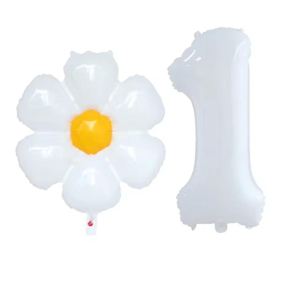 2Pcs White Daisy Flower Foil Balloons 32inch 0-9 Number Balloon Kids Birthday Party Decorations Baby Shower Wedding Decorations