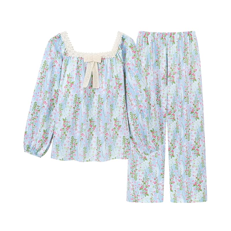

[PHOLEEY] Women s printed pajamas, cute patterned long sleeve pants, suitable for winter home wear, top and bottom set, moisture absorption,