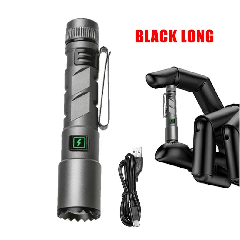 Ultra Bright White Laser LED Flashlight Al Alloy Waterproof Zoom Tactical Torch with Cap Clip Emergency Light USB Camping Lamp