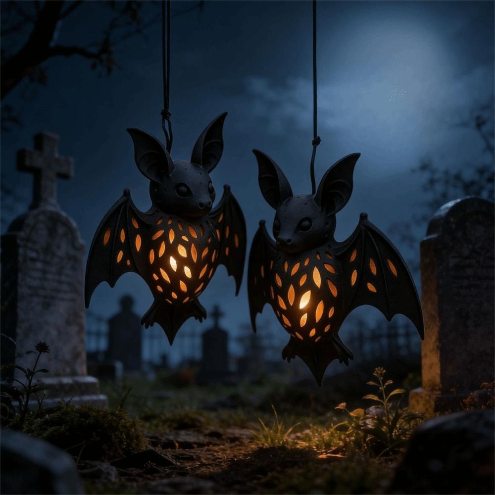 2PCS Openwork Gothic Style Halloween Bat Light Glowing Halloween Bat Lampshade  Ghost Festival