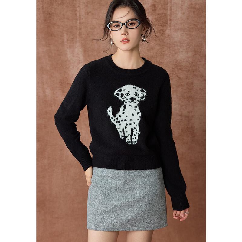French Style Puppy Jacquard Knit Sweater