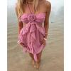 Spring/Summer Corsage Lace Fashion Pleated Strapless Dress Beach Vacation Mini Dress