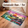 Dinosaur Theme Soft Crystal Velvet Rug Custom Name & Text Print Non Slip Floor Rug for Bedroom Living Room
