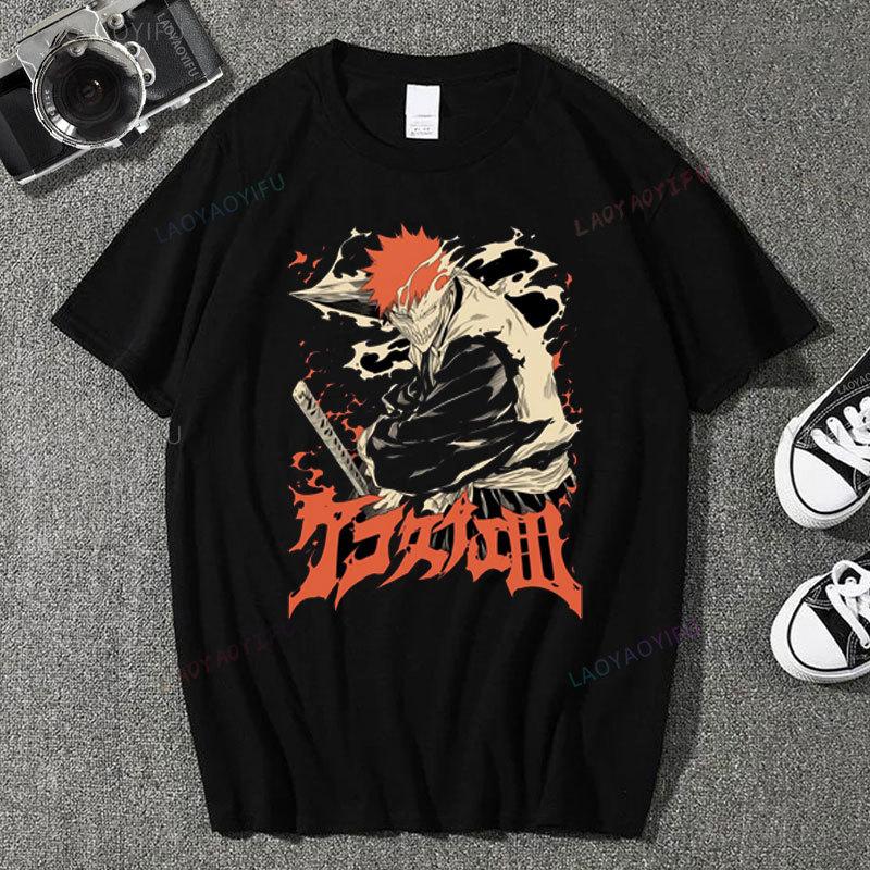 Japan Anime Bleach Ichigo Kurosaki T Shirt Men Fashion T-shirt Short Sleeve Vintage Cartoon Tshirt Harajuku Tops Cotton Clothes