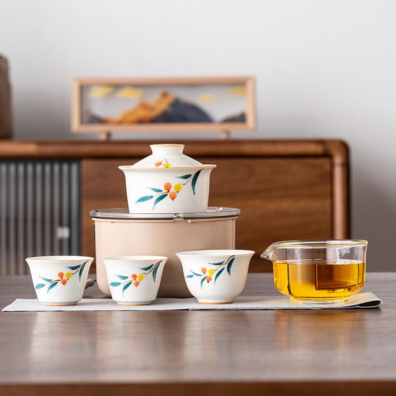 Guochao Light Luxury Travel Tea Set, High-end Business Leader Teacher Father Mid-Autumn Festival Club Holiday Souvenir