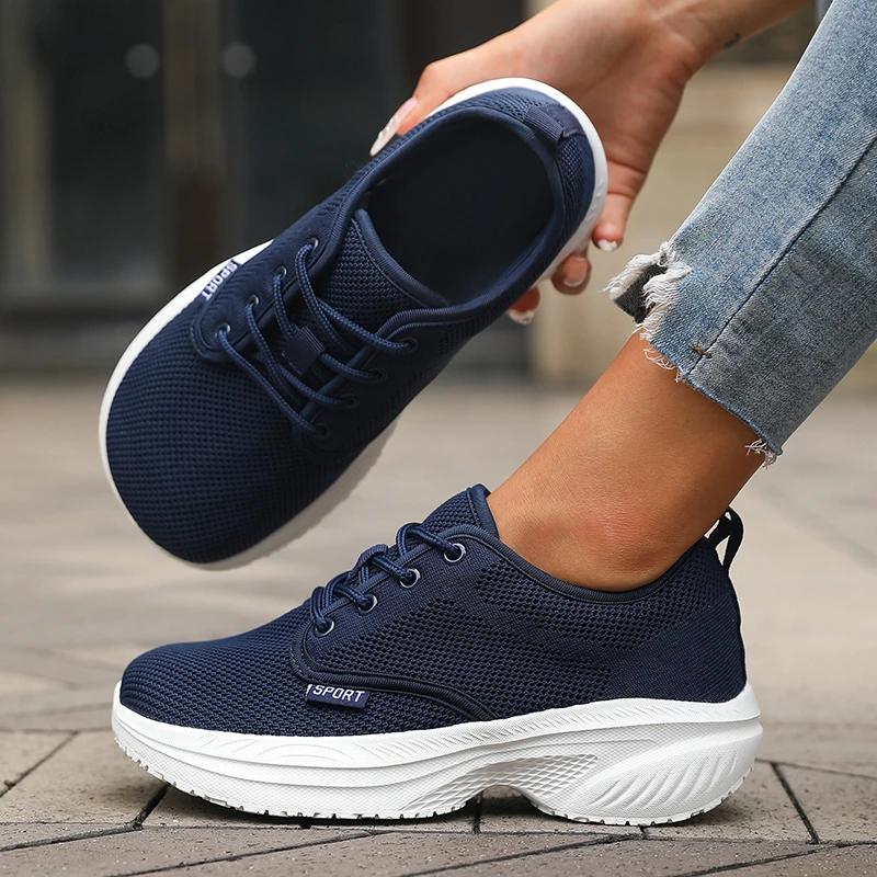 Soft New Women'S Wide Last Shoes Breathable Shock-Absorbing Platform Thick Soled Walking Shoes Outdoor Daily Versatile Sneakers