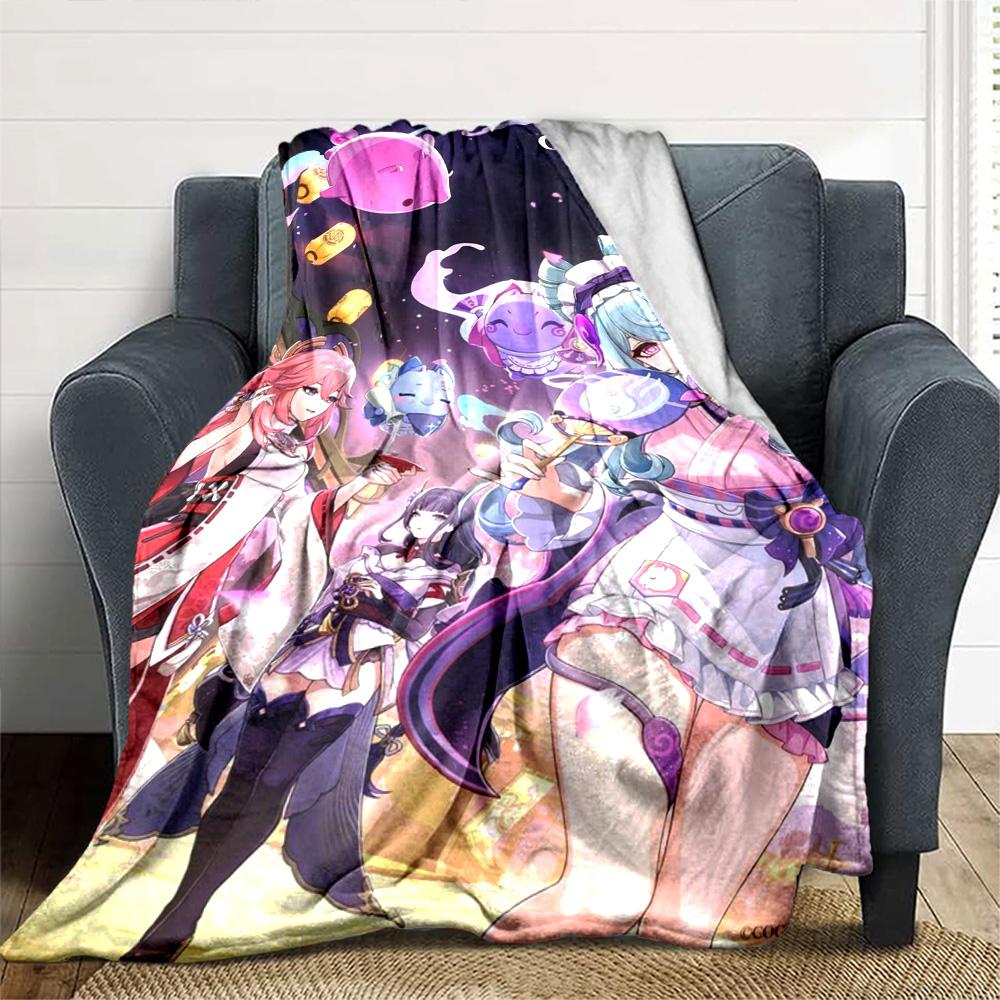 Genshin Impact Poster Print Flannel Blanket High Quality Warm Comfortable Cover for All Seasons Perfect for Gifts Home Decor