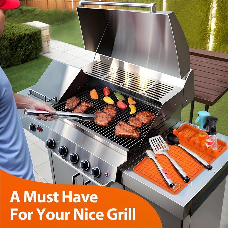 AEE4-Silicone Griddle Tools Mat ,Spatula Mat With Drip Pad,Side Shelf Mat Grill Utensils Holder Griddle Accessories