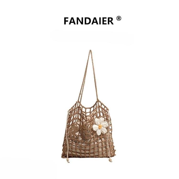 Drawstring dual-purpose cotton thread mesh pocket shoulder shopping bag