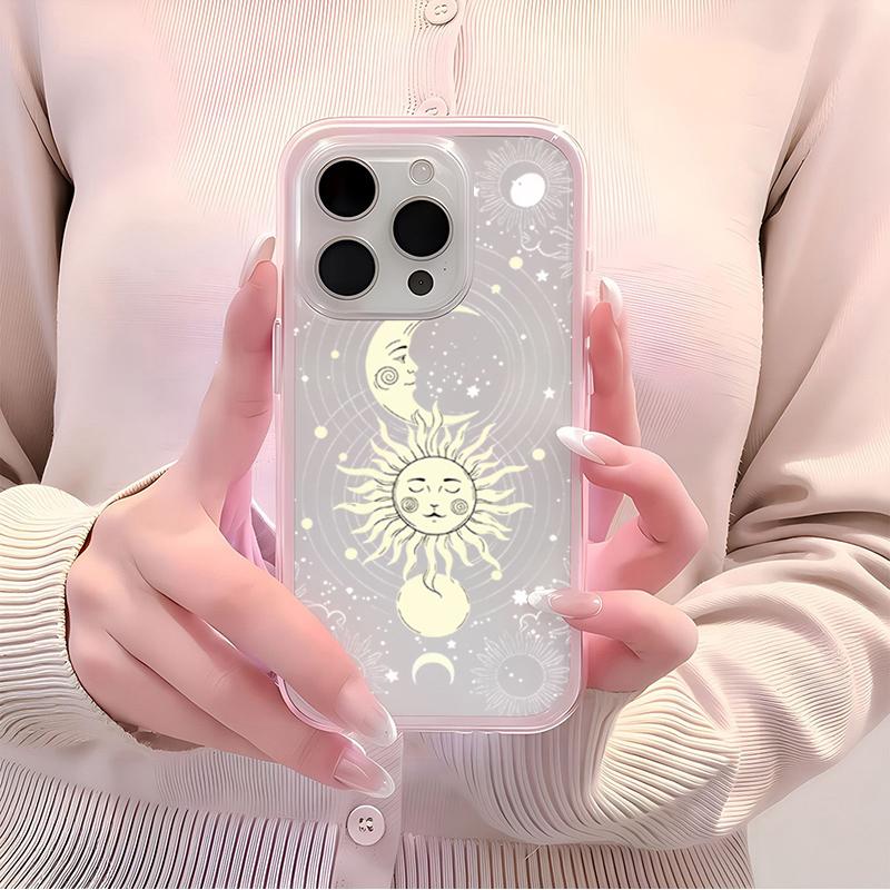 Cute Sun Moon Pattern TPU Transparent Silicone Phone Case For iPhone 17 Pro Max 16 15 14 13 12 11 Pro Plus Shockproof Soft Cover