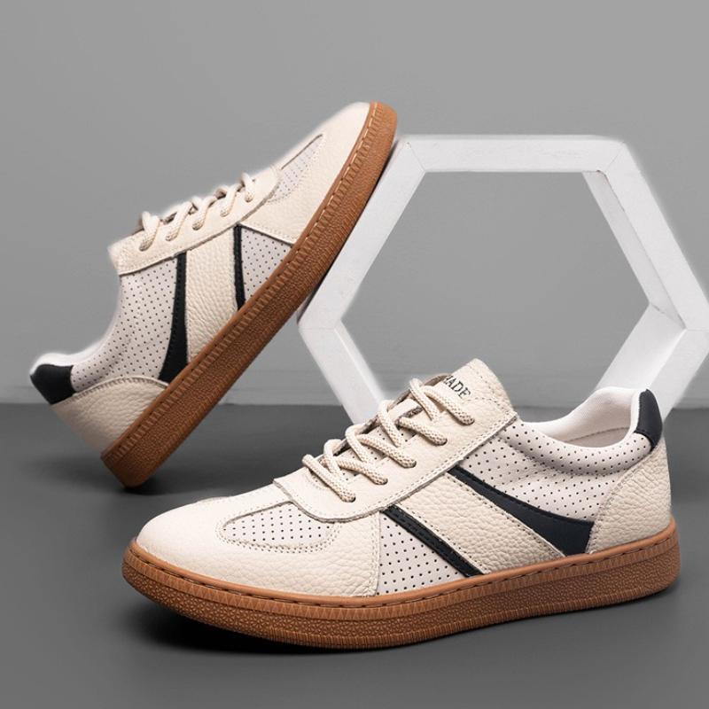 Neue Schuhe für Herren Echte Leder Freizeitschuhe Atmungsaktiv Mode Flach Skateboard-Schuhe Street Cool Sneaker