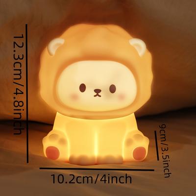 Cute Lion Kids Night Lamp Rechargeable Touch Lamp, Soft Glow, Plastic Base, Ideal for Nursery Bedroom Decor, Nursery Night Light Cartoon Animal Lamp