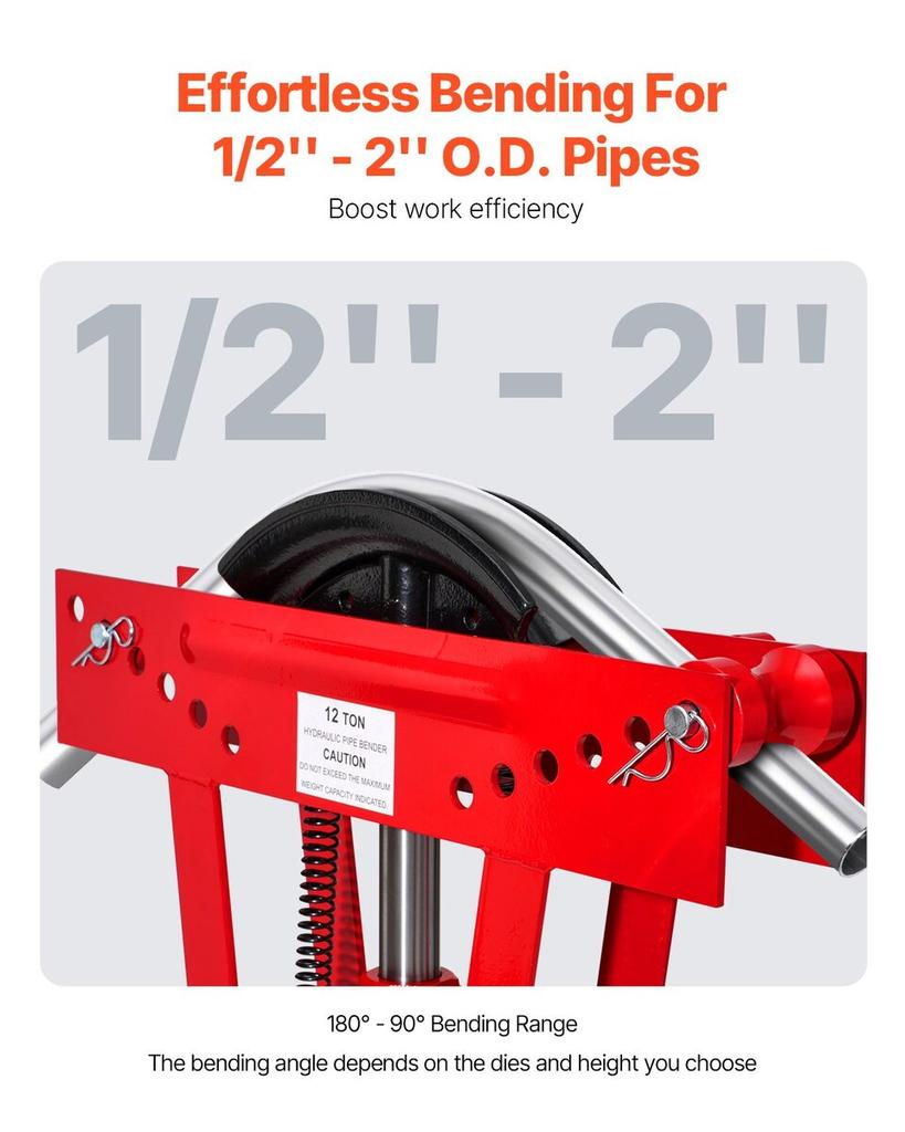 Hydraulic Pipe Bender, 12 Ton Manual Pipe Bending Tool with 6 Dies